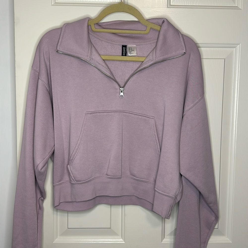 LightPpurple Divided Cropped Quarter Zip Sweatshirt